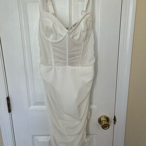 Oh Polly White Ruched Bustier Mini Dress